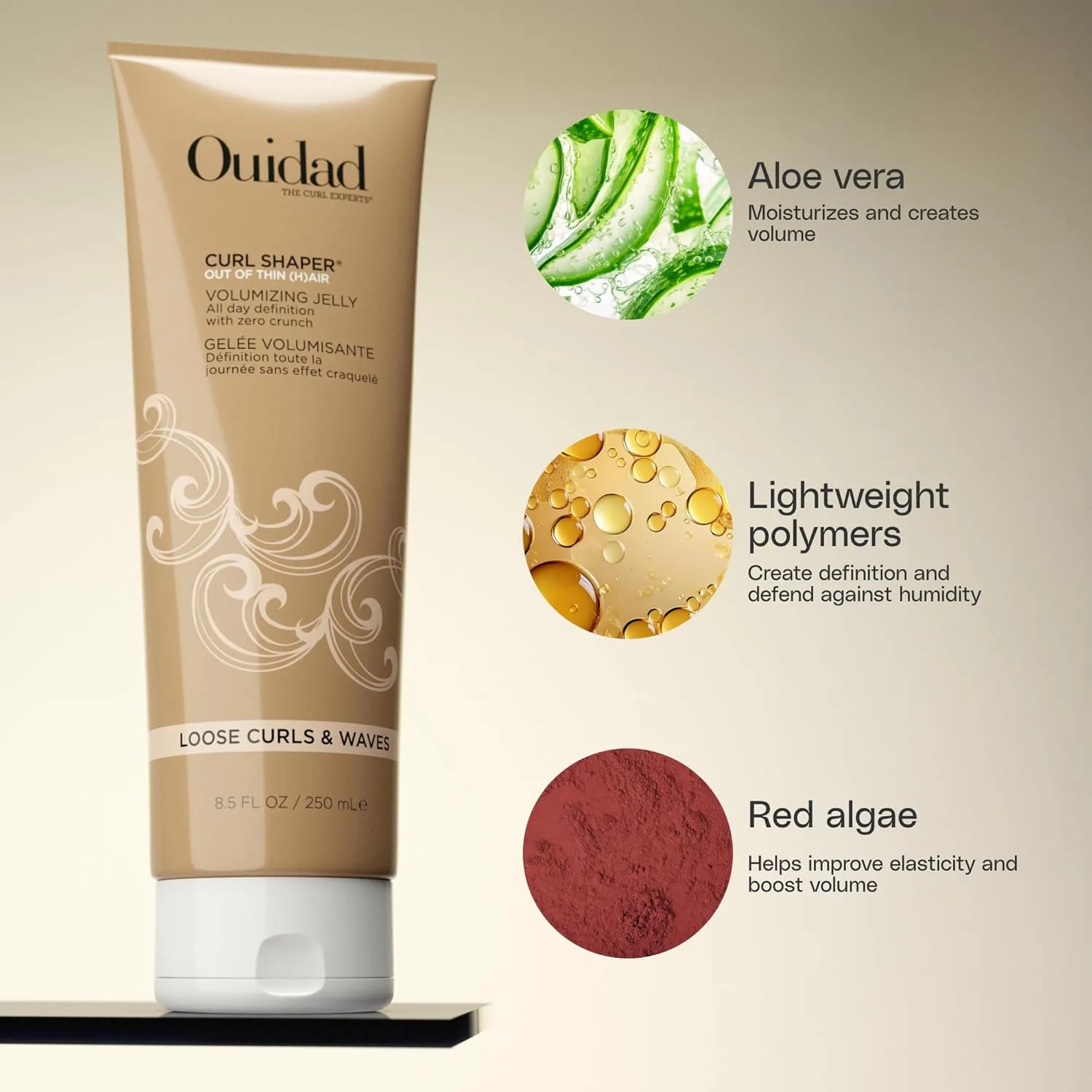 Ouidad Curl Shaper Out Of Thin (H) Air Volumizing Jelly гель для укладки волос - легкий усилитель локонов для свободных завитков и волн, мягкая фиксация без эффекта корочки, без сульфатов и минерального масла 240.98 г (1 шт.), Red — фото 2