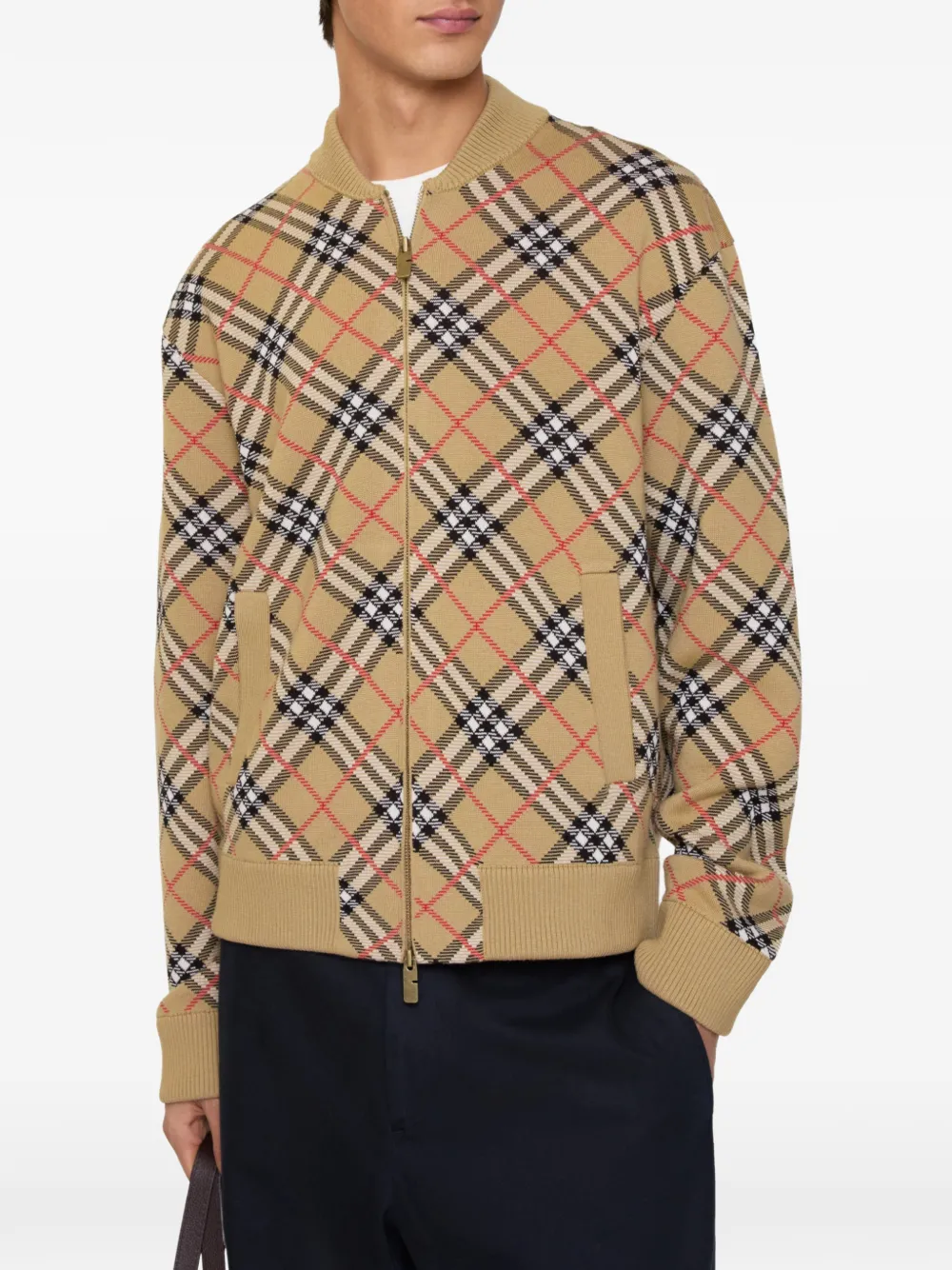 Кардиган Burberry на молнии, клетчатый, бежевый — фото 2