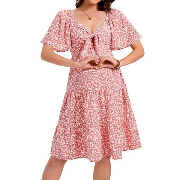 

Летнее платье для беременных с глубоким v-вырезом, элегантным бантом и рюшами по подолу, миди Yesfashion, Orange