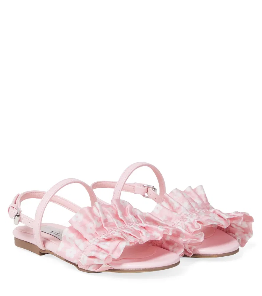 Атласные сандалии с цветочным принтом и оборками Stella McCartney Kids, розовый