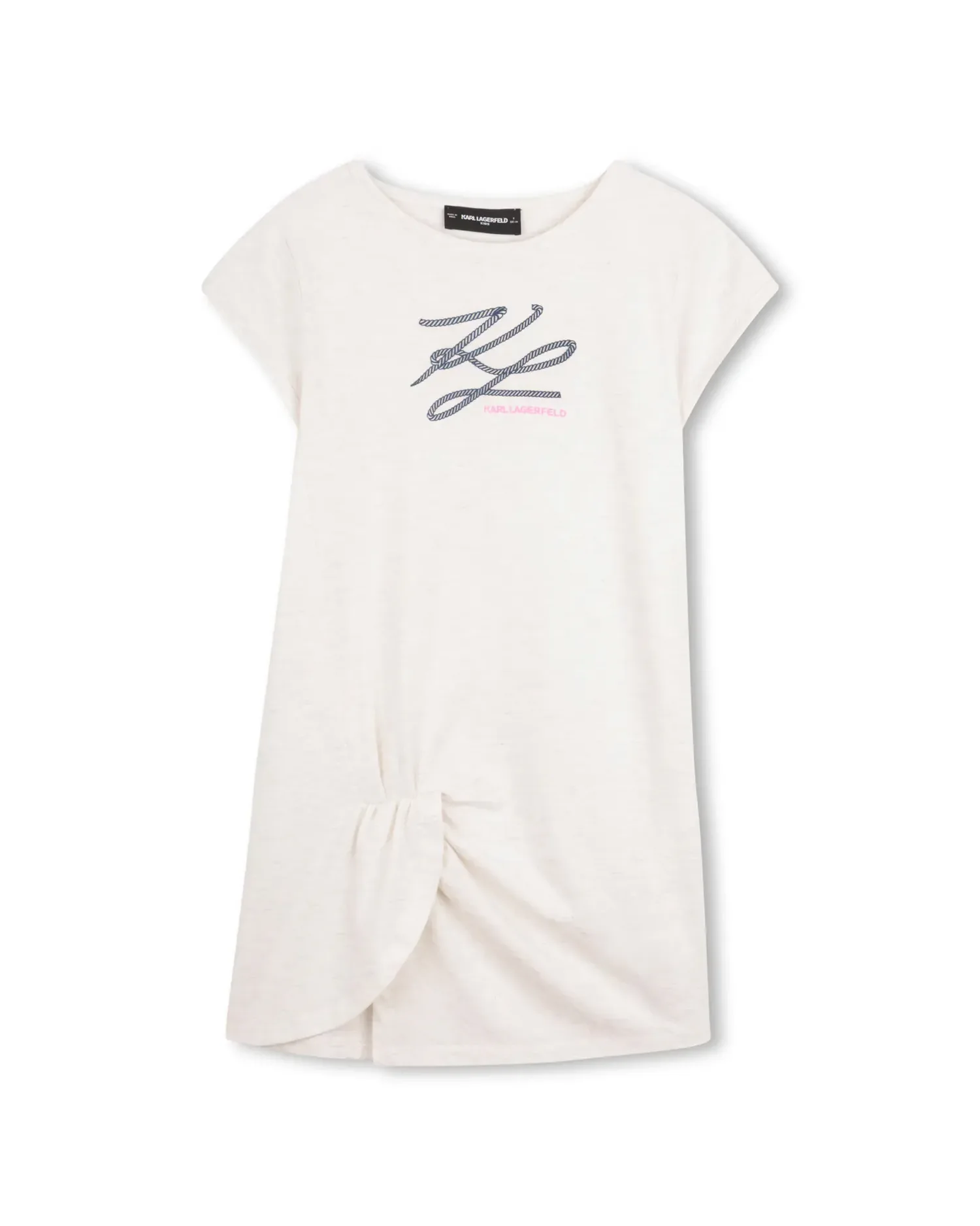 Платье для девочки с коротким рукавом с рисунком спереди из хлопка Karl Lagerfeld Kids, белый