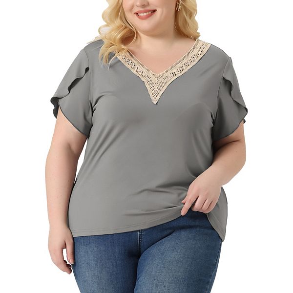 

Блузка женская Plus size с тюльпановым рукавом и кружевным V-образным вырезом Agnes Orinda