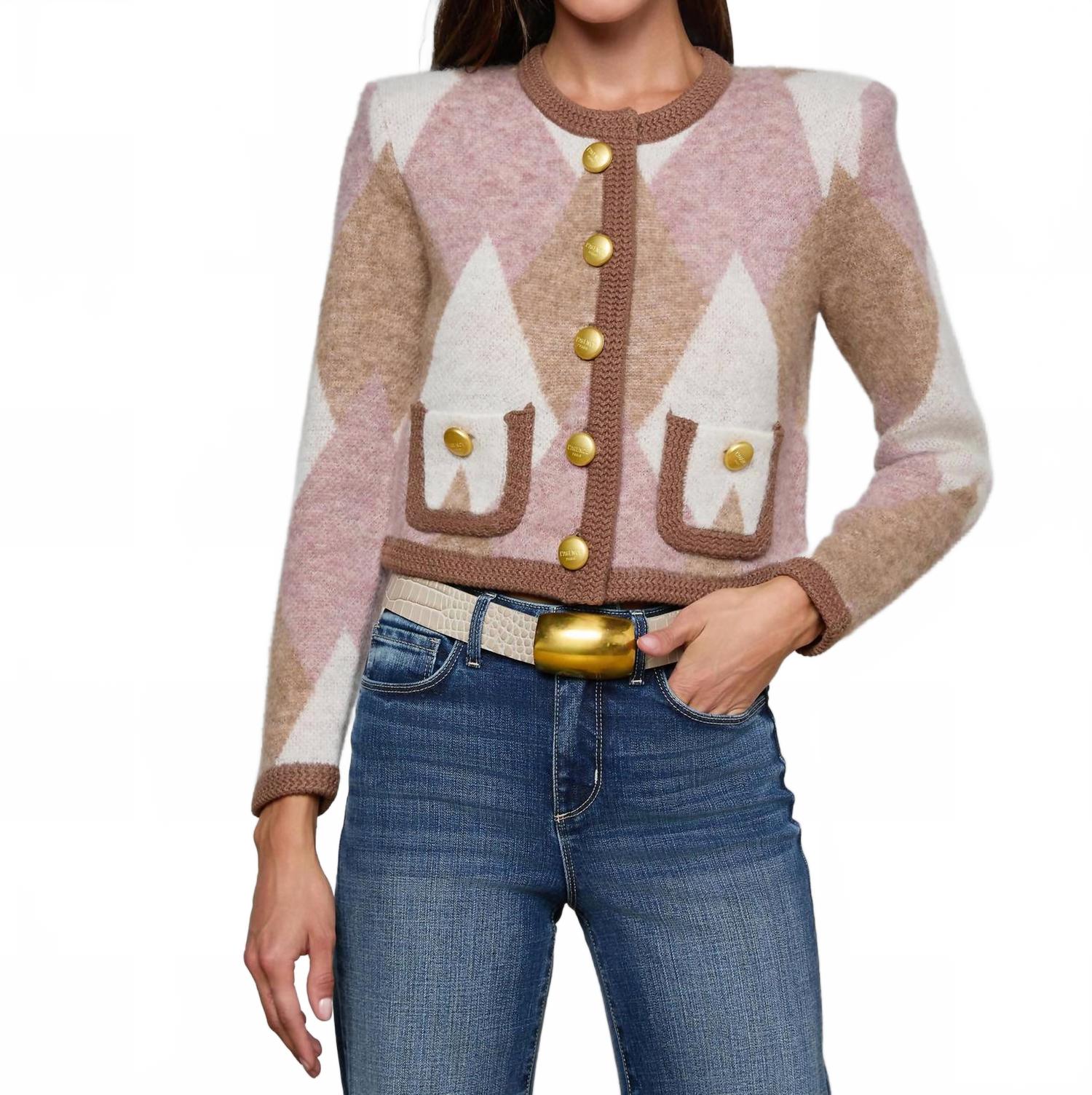 

L'Agence Кардиган Siobhan, натуральный/сиреневый, с разноцветным ромбовидным узором