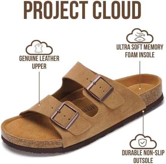Мужские сандалии Project Cloud из 100 натуральной кожи с амортизирующей стелькой из натуральной пробки, сандалии с двумя ремешками и пряжками, летние нескользящие (Heritage), светло-коричневый — фото 2