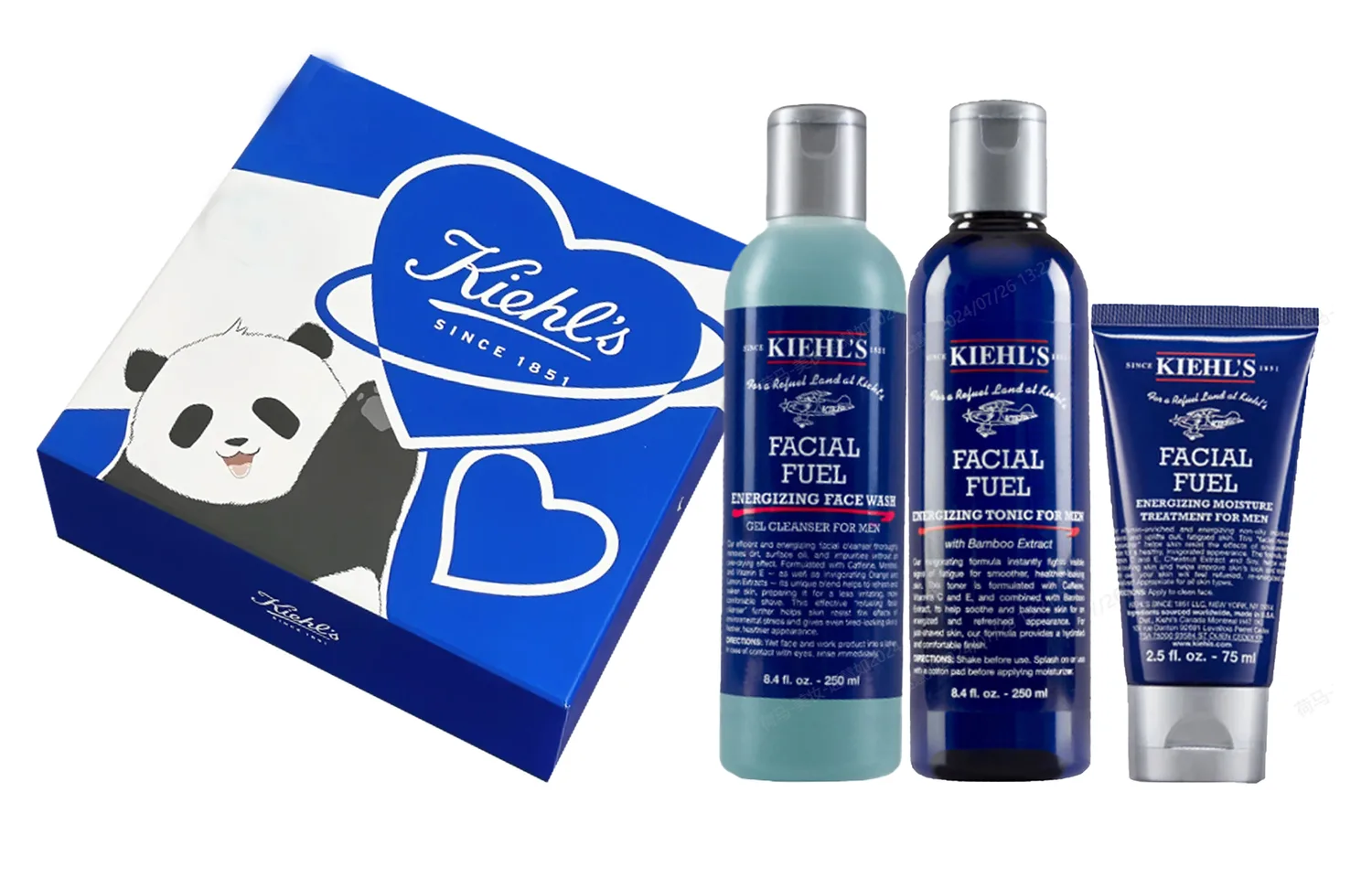 Kiehl's Набор успокаивающей косметики для восстановления и увлажнения 75 мл + 250 мл + 250 мл, Men's Revitalizing Cleanser Gel 250ml+Men's Hydrating Toner 250ml+Men's Active Hydrating Lotion 75ml