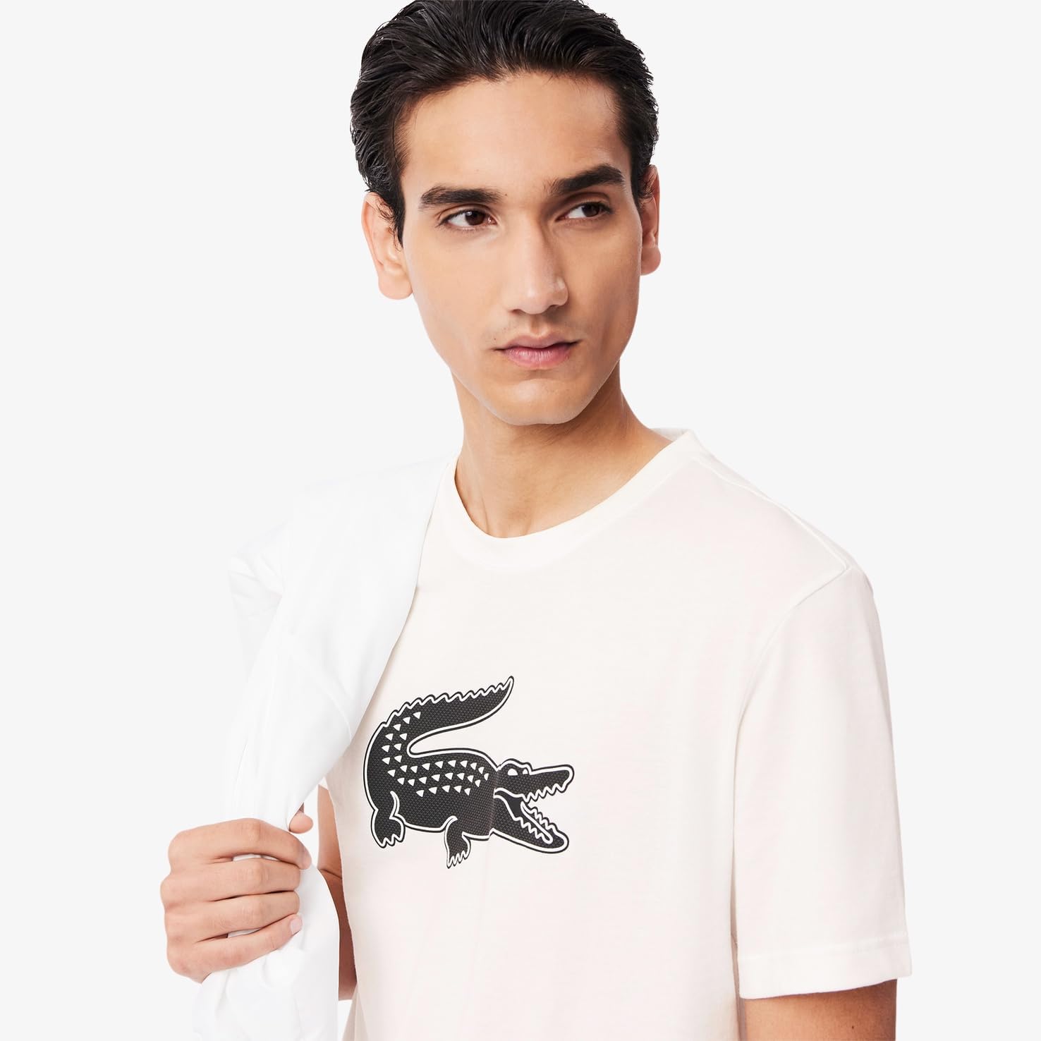 Мужская футболка Lacoste из смесовой хлопковой ткани Ultra Dry с логотипом, белый/темно-синий — фото 3