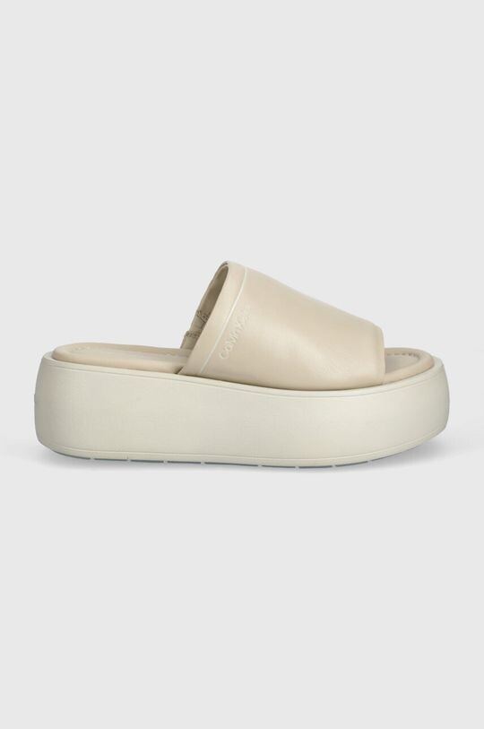 Кожаные шлепанцы Flatform Slide Lth Calvin Klein, бежевый — фото 2