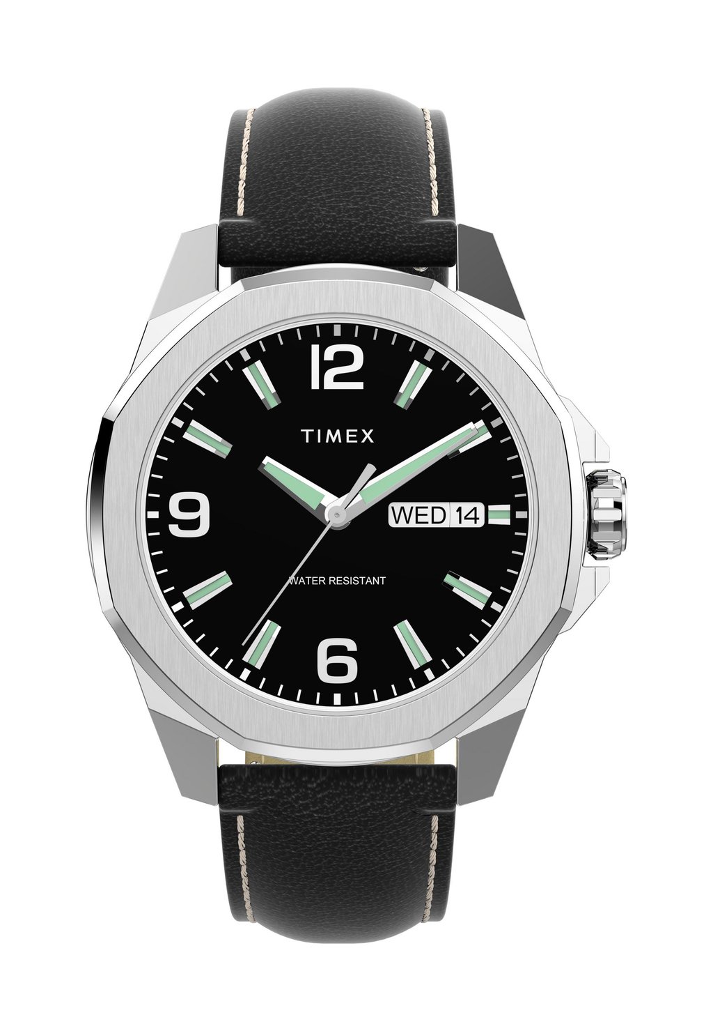 

Часы ESSEX AVE 46 ST CASE BLACK DIAL BLACK LEATHER STRAP Timex, черный