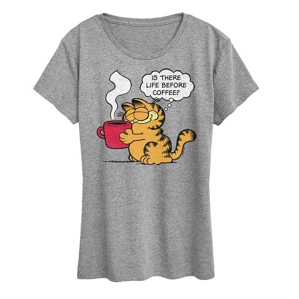 

Женская футболка с рисунком Garfield Life Before Coffee Licensed Character, цвет Heather Gray