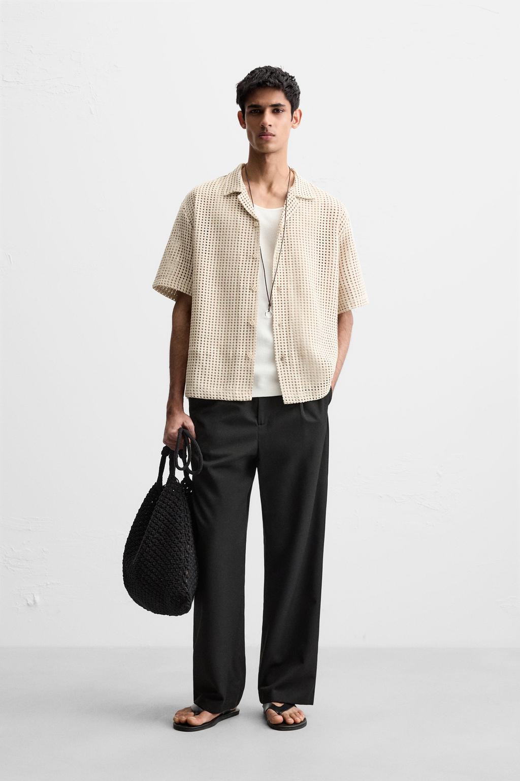 

Открытая жаккардовая рубашка ZARA, бежевый