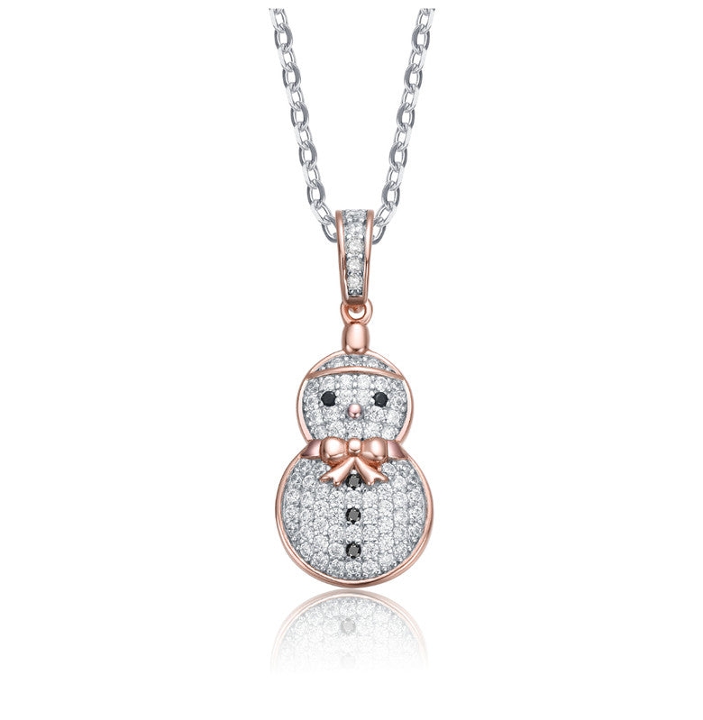 

Ожерелье с подвеской в ​​виде рождественского снеговика из стерлингового серебра с черными и белыми кубическими цирконами Genevive, розовый
