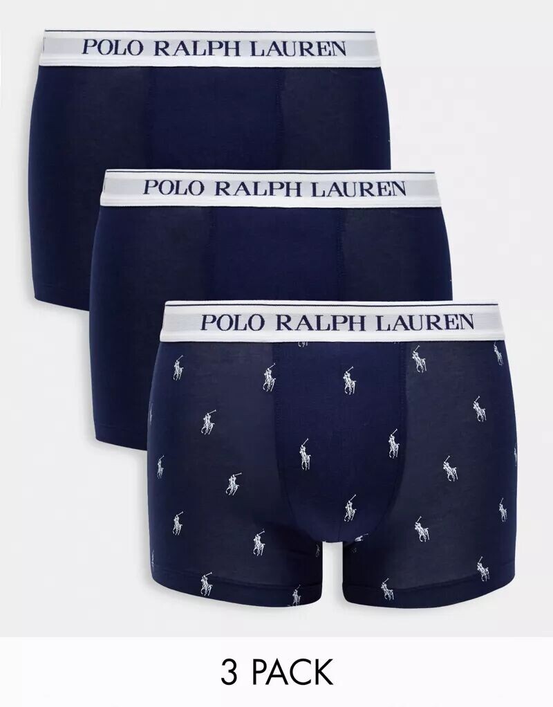 

Темно-синие трусы Polo Ralph Lauren (3 шт.) с логотипом игрока в поло по всей поверхности