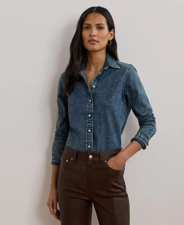 

Женская джинсовая рубашка классического кроя, XS-3X Lauren Ralph Lauren, синий