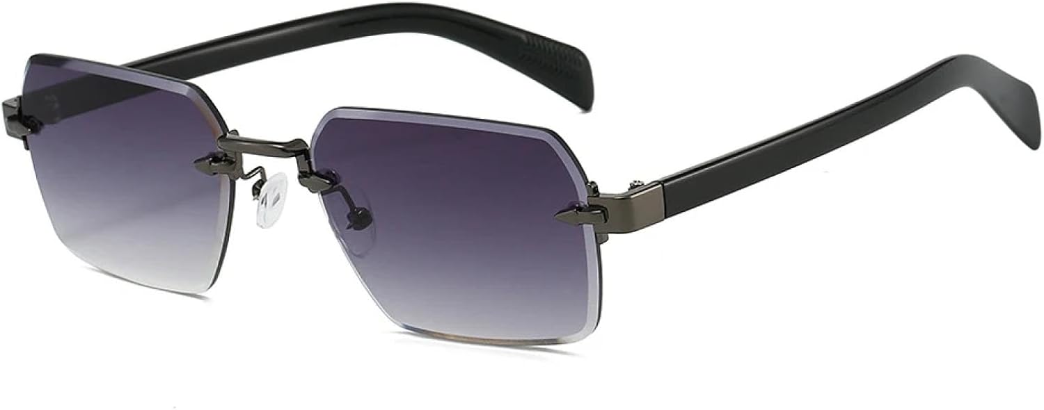 

Роскошные солнцезащитные очки для мужчин в стиле ретро, ​​без оправы, солнцезащитные очки с линзами необычной формы, женские очки без оправы TKKTLLT, Gun Gradient Gray