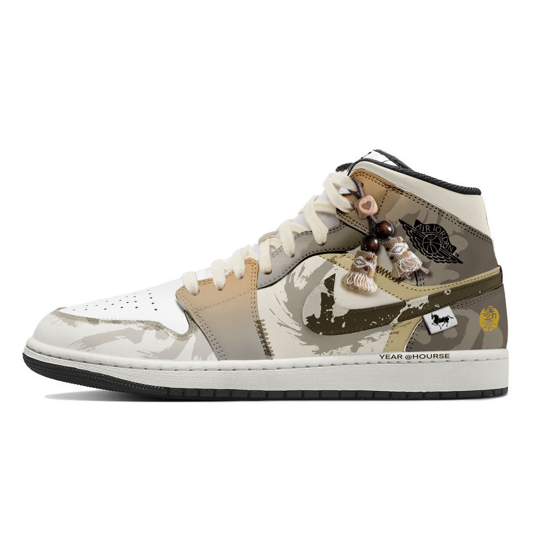 

Мужские винтажные баскетбольные кроссовки Air 1 Galloping Into The New Journey из кожи средней высоты Jordan, белый