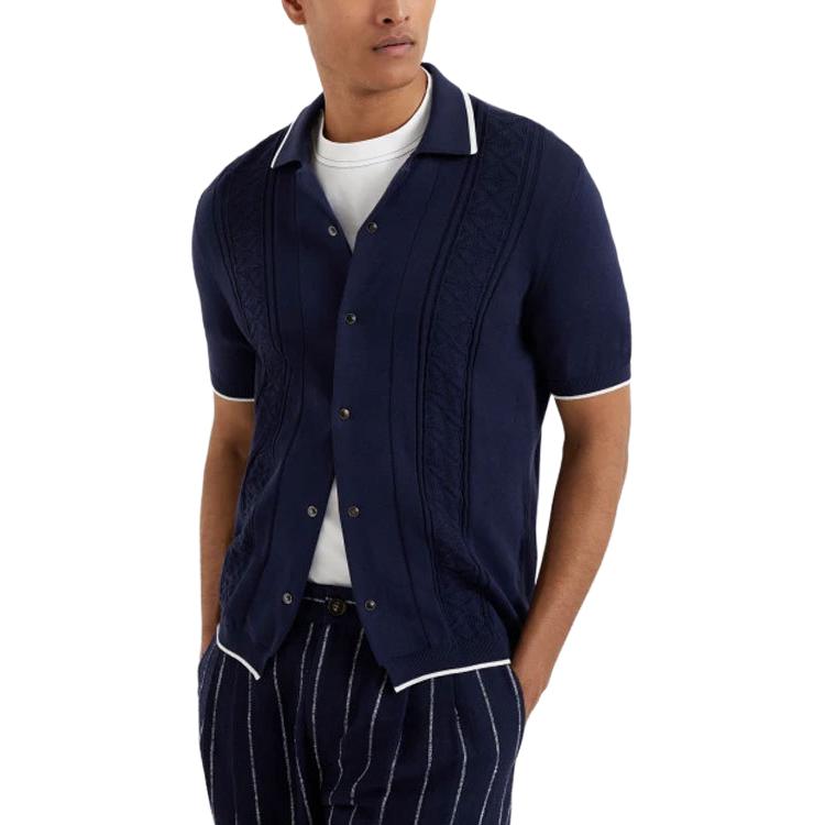 

Интарсия-вязаная хлопковая рубашка Brunello Cucinelli, marine синий