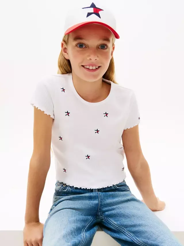 Детская футболка с коротким рукавом и принтом в виде звезд, белая Tommy Hilfiger — фото 4