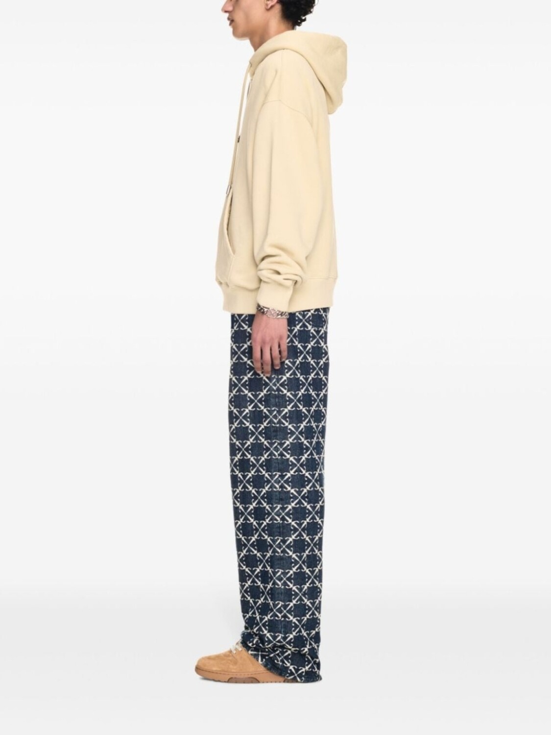 Off-White толстовка с капюшоном и логотипом, нейтральный цвет — фото 3