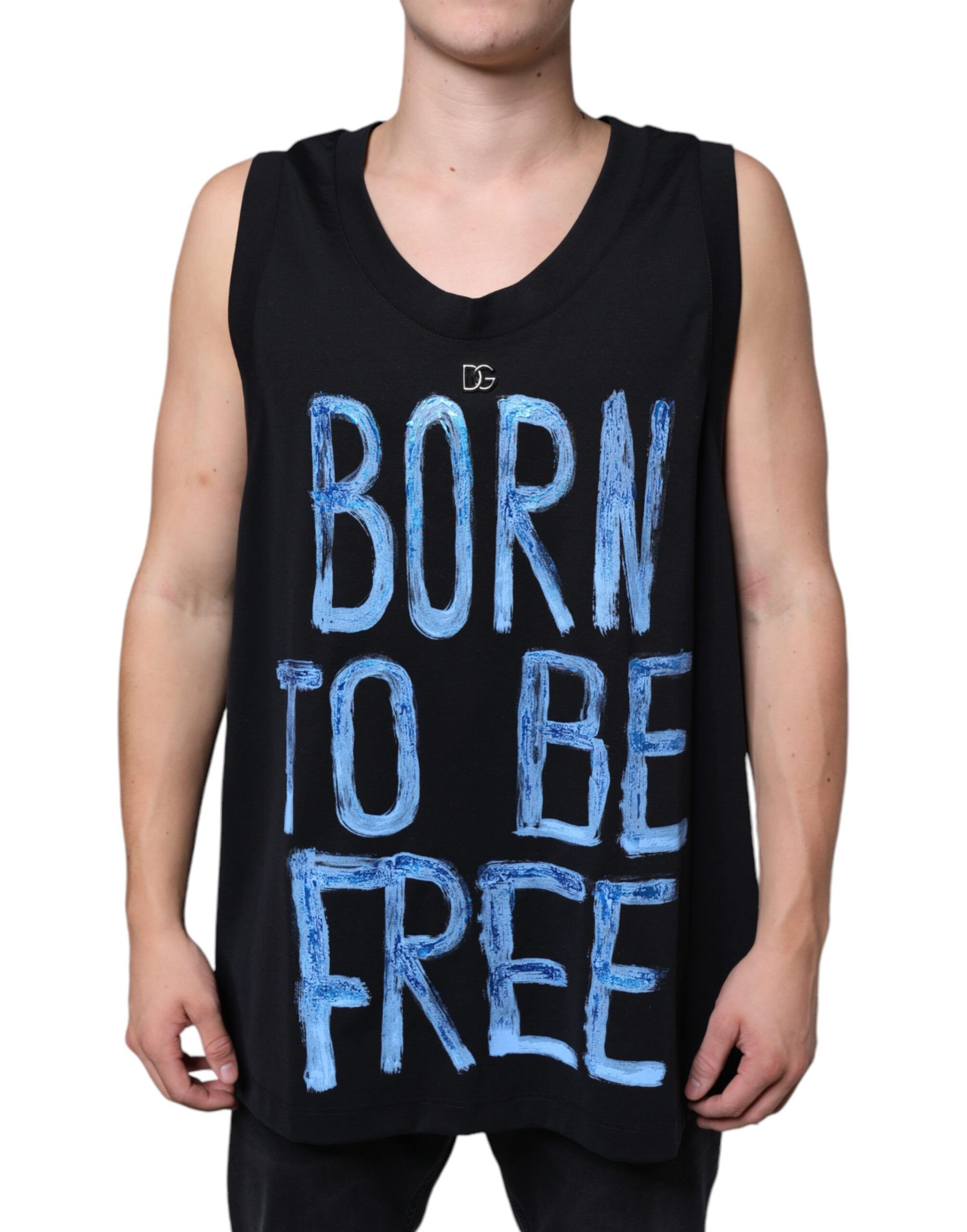 Черная хлопковая футболка без рукавов Born To Be Free Dolce & Gabbana