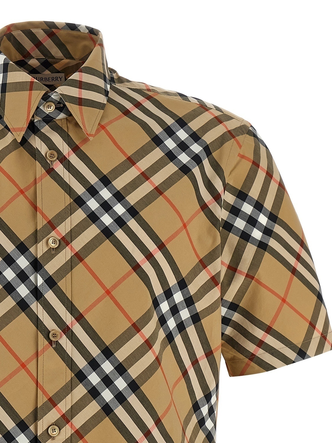 Рубашка Burberry в клетку, короткий рукав, бежевый — фото 3