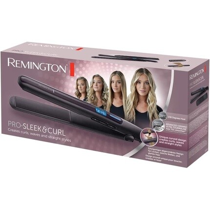 Выпрямитель для волос Pro Sleek & Curl с закругленным дизайном и ультратурмалиновым керамическим покрытием, ЖК-дисплей, 150-230°C - одиночный, Remington — фото 2