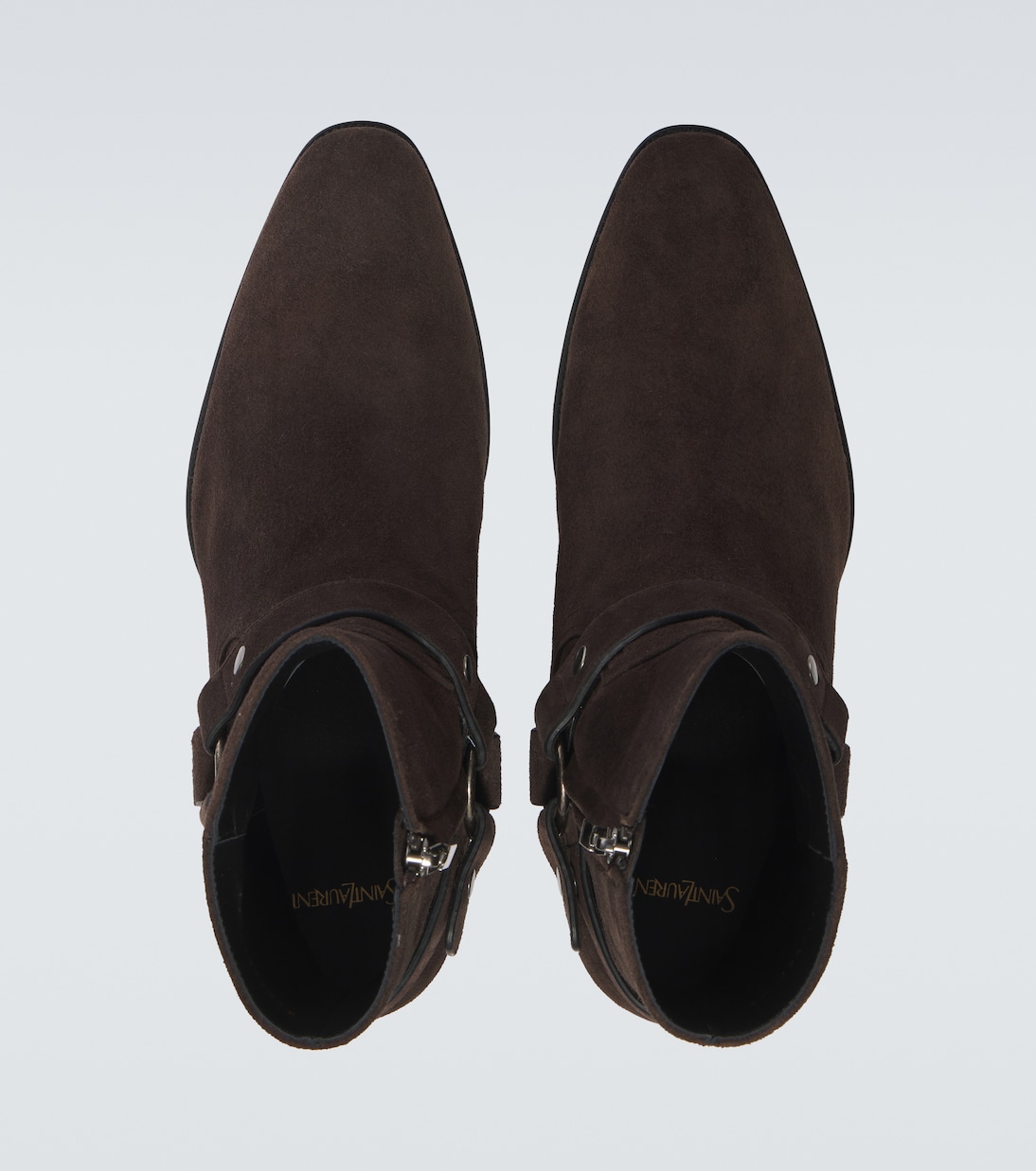 Ботинки байкерские Wyatt Harness 40 из замши Saint Laurent, Dark Chocolat — фото 4