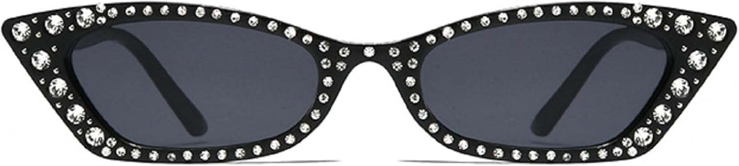 

Удлинённые узкие солнцезащитные очки «кошачий глаз» для женщин в стиле ретро 90-х, женские солнцезащитные очки со стразами, модные маленькие очки с бриллиантами mincl, Black