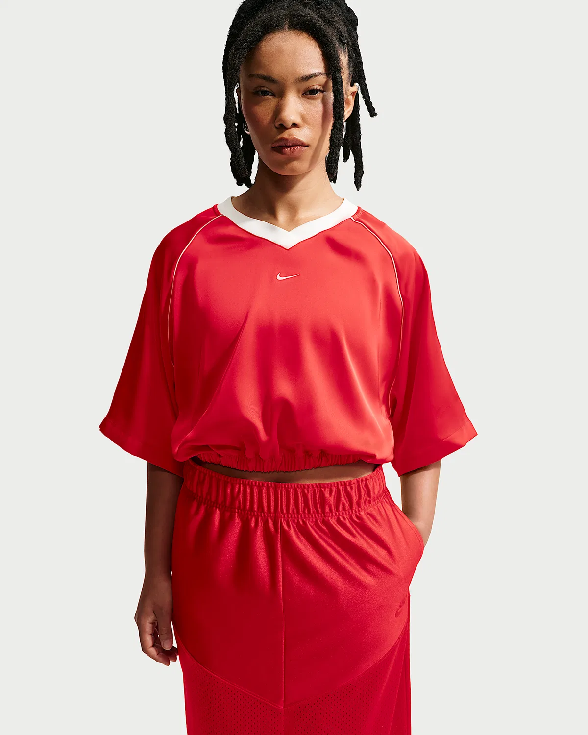 Женский оверсайз сатиновый топ Nike Sportswear, Light Crimson/Sail