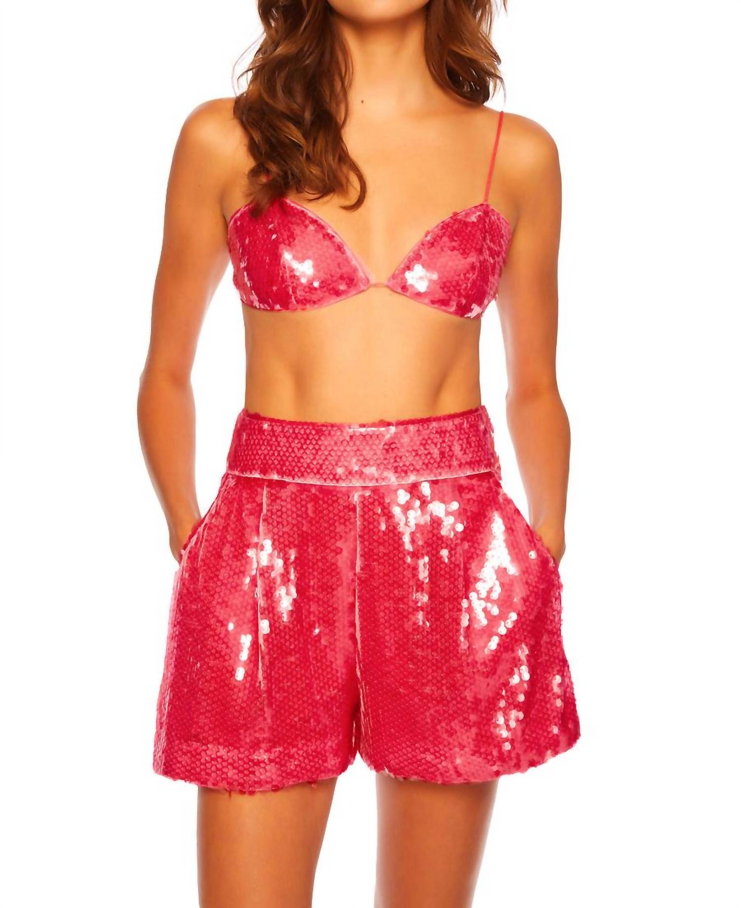 

Шорты с высокой талией и пайетками в цвете «розовая азалия» Susana Monaco, Azalea Pink