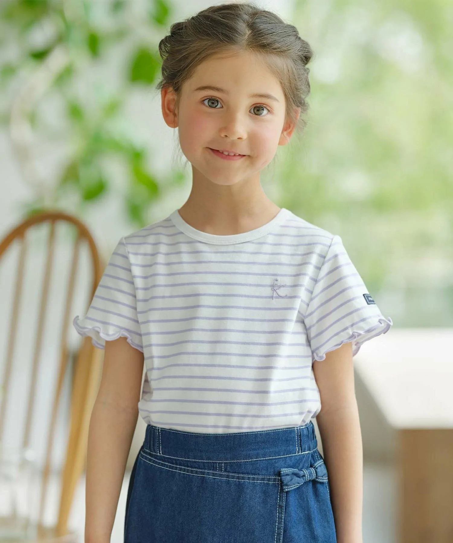 Полосатая футболка с коротким рукавом Suite Kids, цвет Lavender X Off-White [182] — фото 3