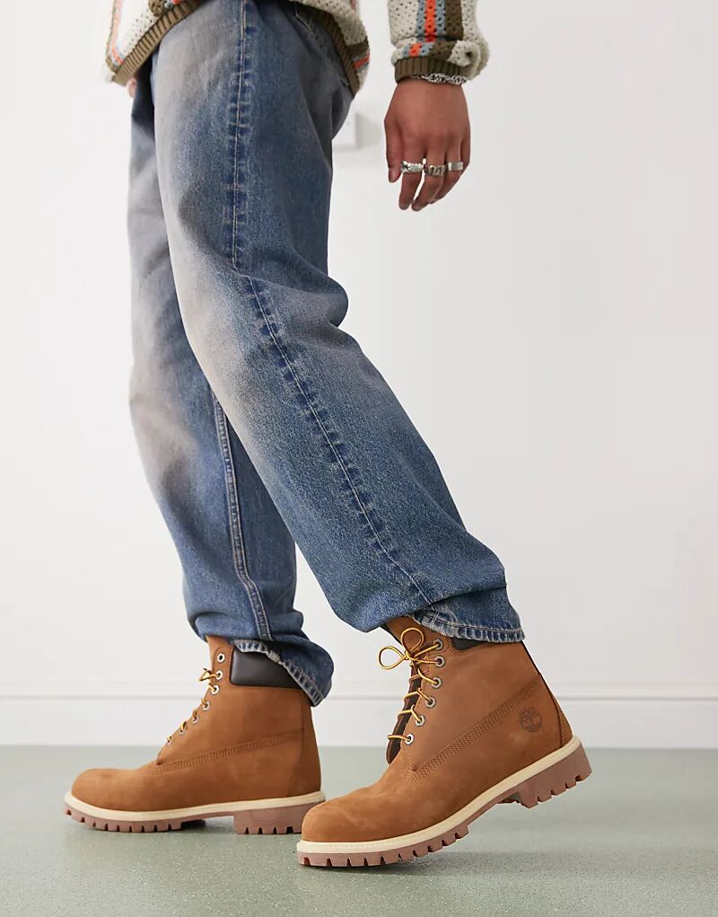 

6-дюймовые ботинки премиум-класса из темно-пшеничного нубука Timberland, Бежевый, 6-дюймовые ботинки премиум-класса из темно-пшеничного нубука Timberland