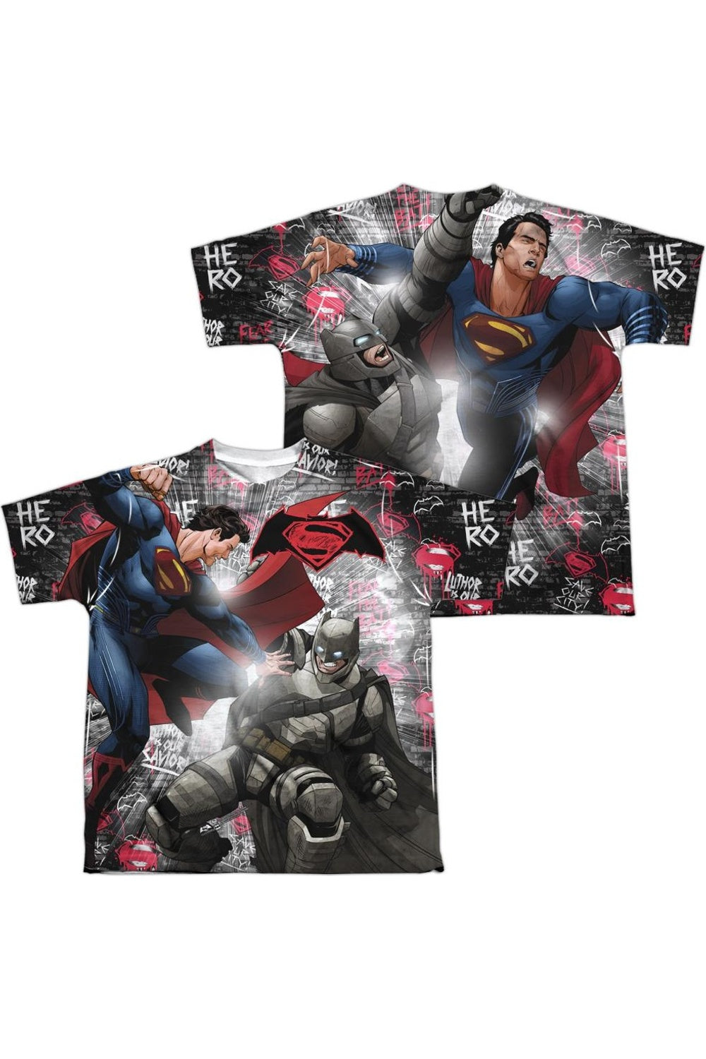 

Футболка с коротким рукавом для детей "Бэтмен против Супермена" (принт спереди и сзадь) Gildan, белый