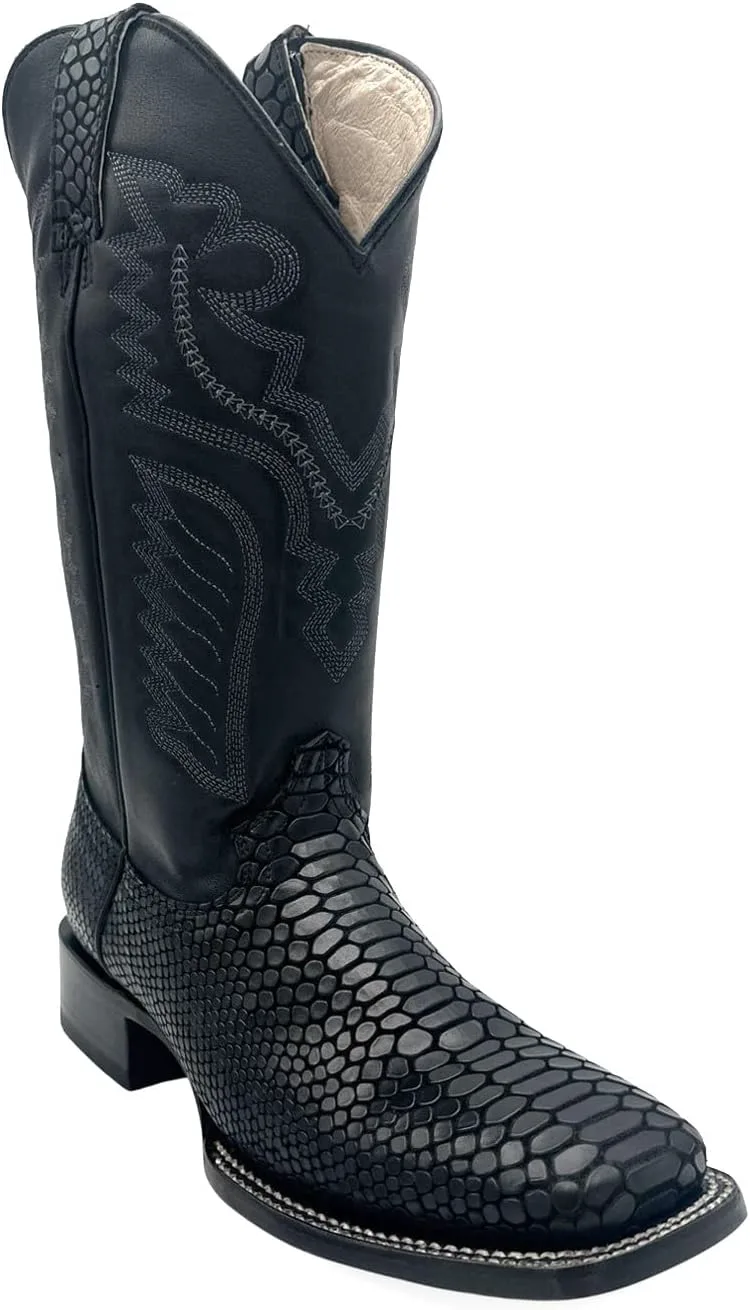 

Мужские вестерн-сапоги Western Shops с экзотическим принтом из кожи питона, квадратный носок The Western Shops, черный