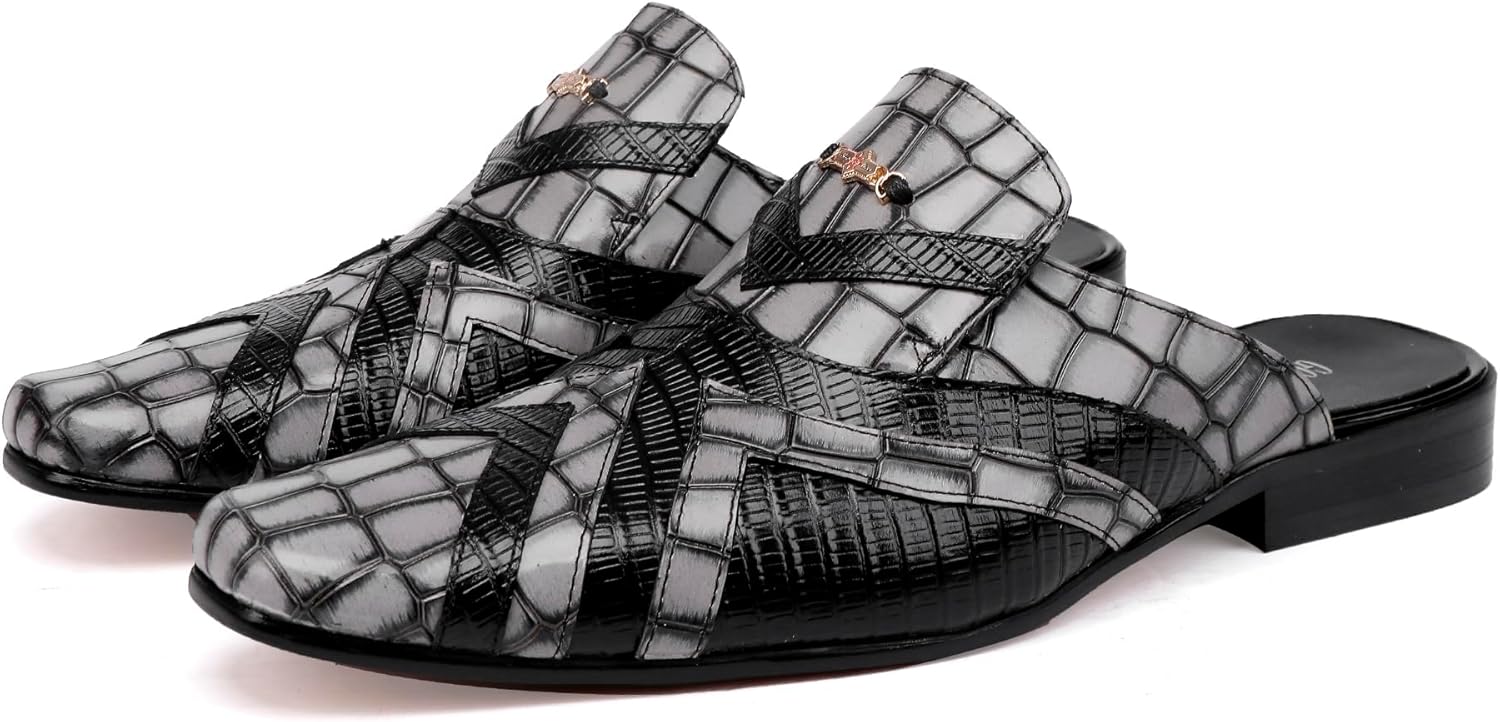 

Мужские лоферы-мюли на слипоны, праздничные и повседневные кожаные мюли без задника с пряжкой для формального, делового и праздничного стиля Generic, серый