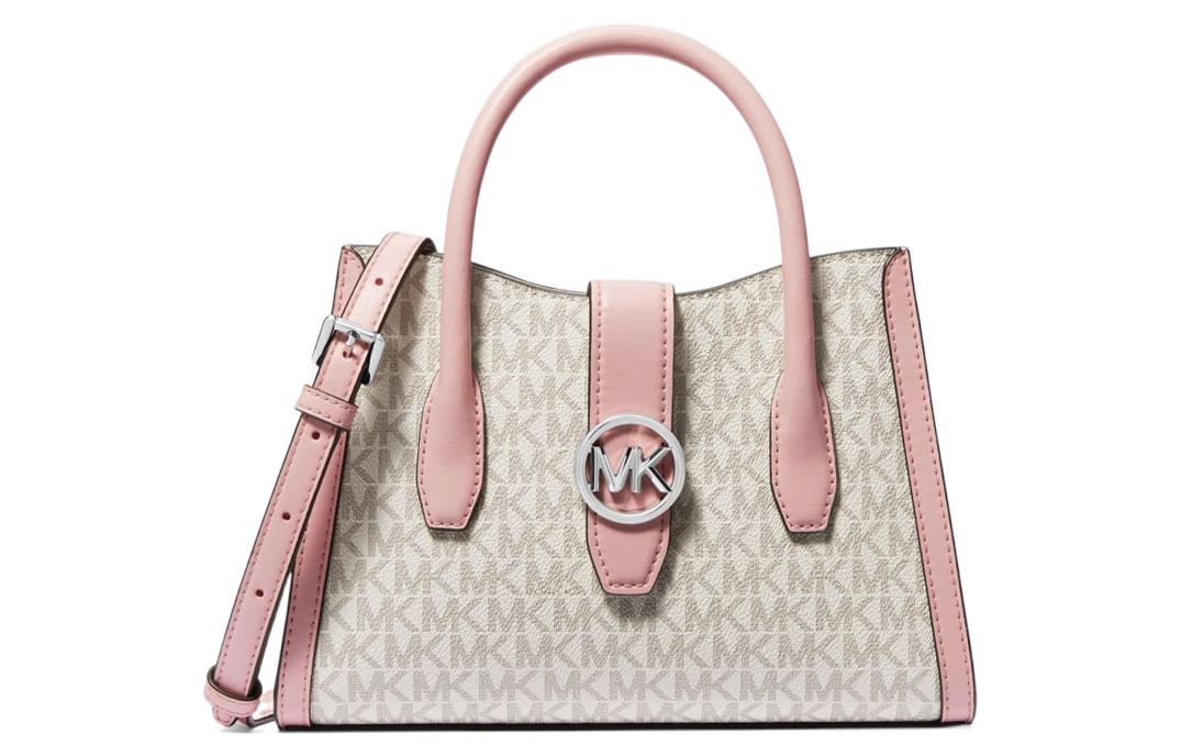 

MICHAEL KORS Сумка Gabby из парусины с кожаными ручками, сумка через плечо, женская, небольшого размера, розового и цвета слоновой кости, серого цвета