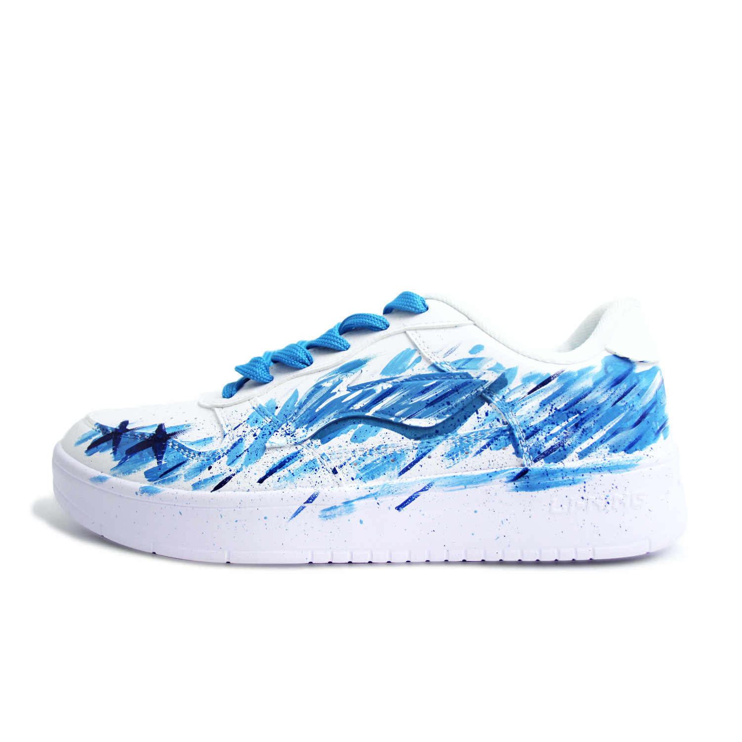 

Li Ning Floating Boat Synthetic Leather Hand Drawn Graffiti Balance Lightweight Breathable Low top Skateboard Shoes Li-Ning, синий белый