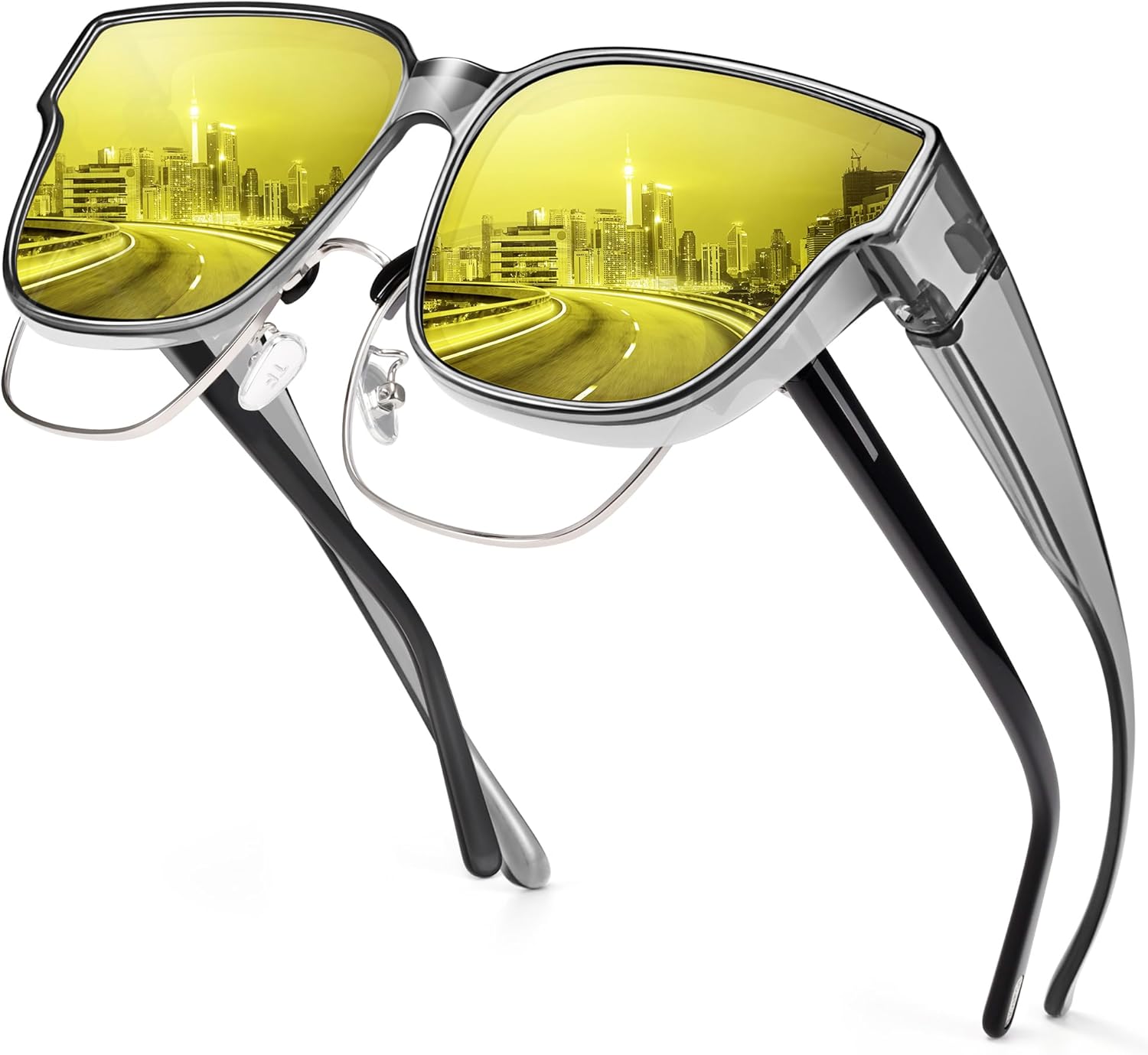 

Поляризованные солнцезащитные очки URUMQI, надеваемые поверх обычных очков, для женщин, защита UV400, модные квадратные солнцезащитные очки для женщин и мужчин, B02 Transparent Grey Frame/Night Vision Lens