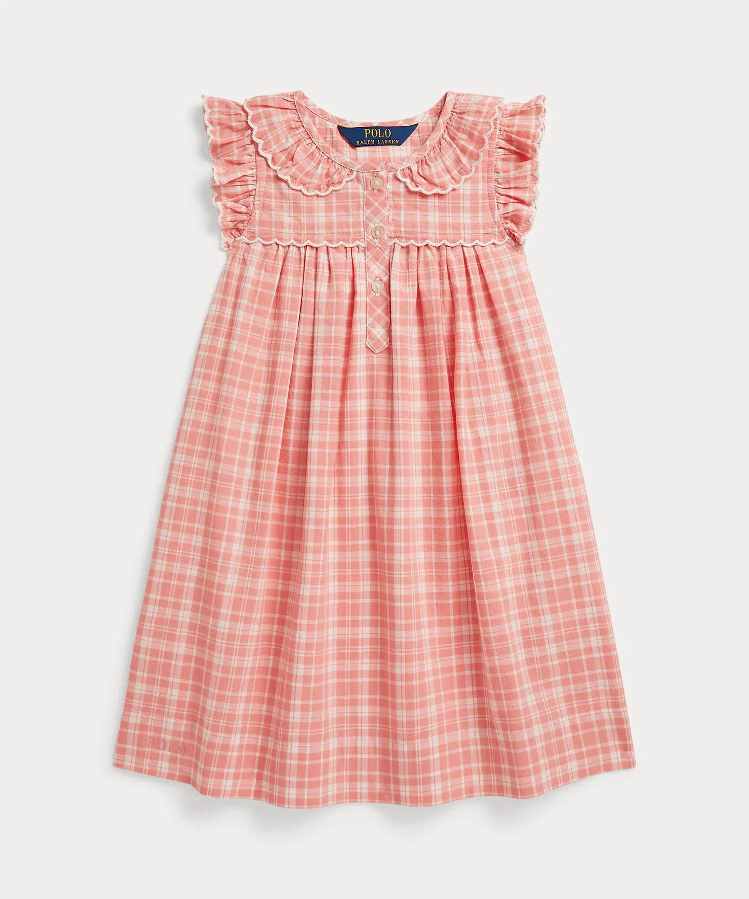 Детское платье с оборками POLO RALPH LAUREN CHILDRENSWEAR из хлопка в клетку розовое