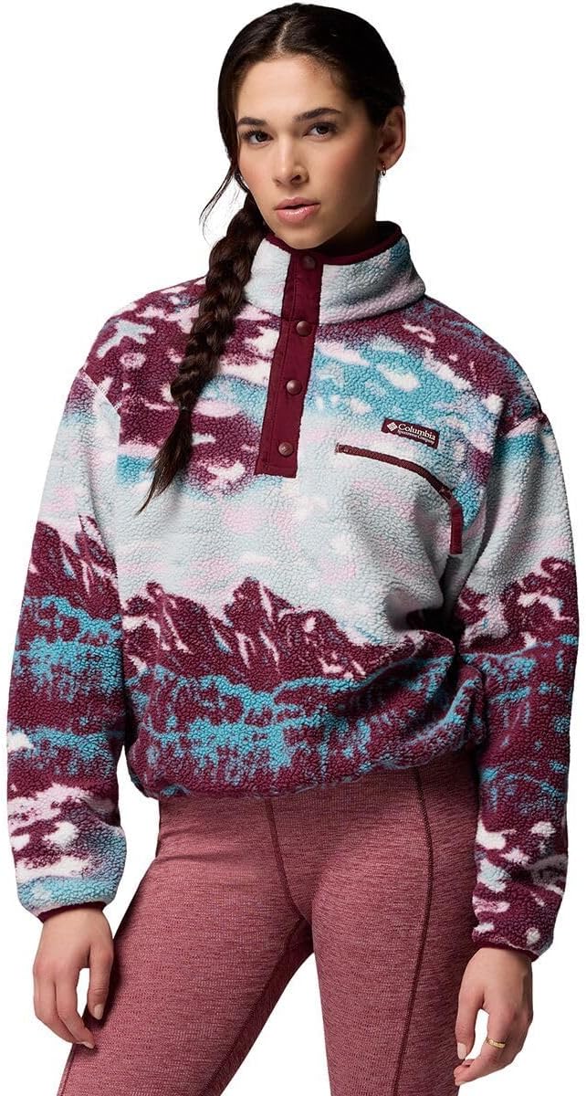 

Columbia womens Helvetia Ii Printed Cropped Half Snap, Rich Wine Sisters/Rich Wine