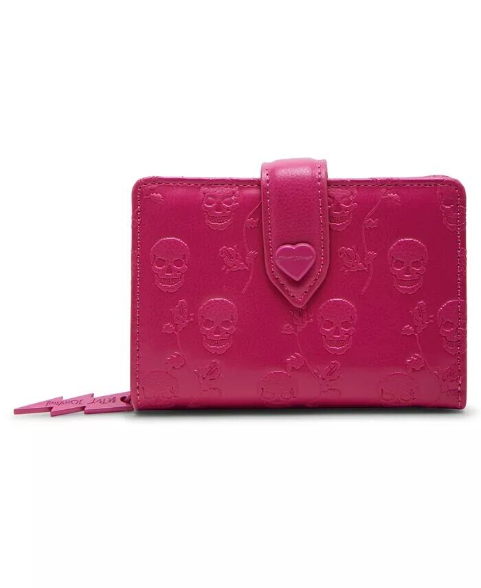 

Кошелек с черепами и розами Betsey Johnson, серебряный
