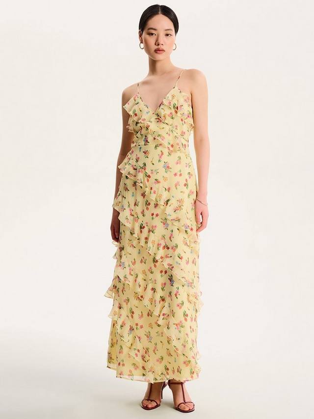 

Женское платье с цветочным принтом и рюшами OMNES, Yellow/Multi
