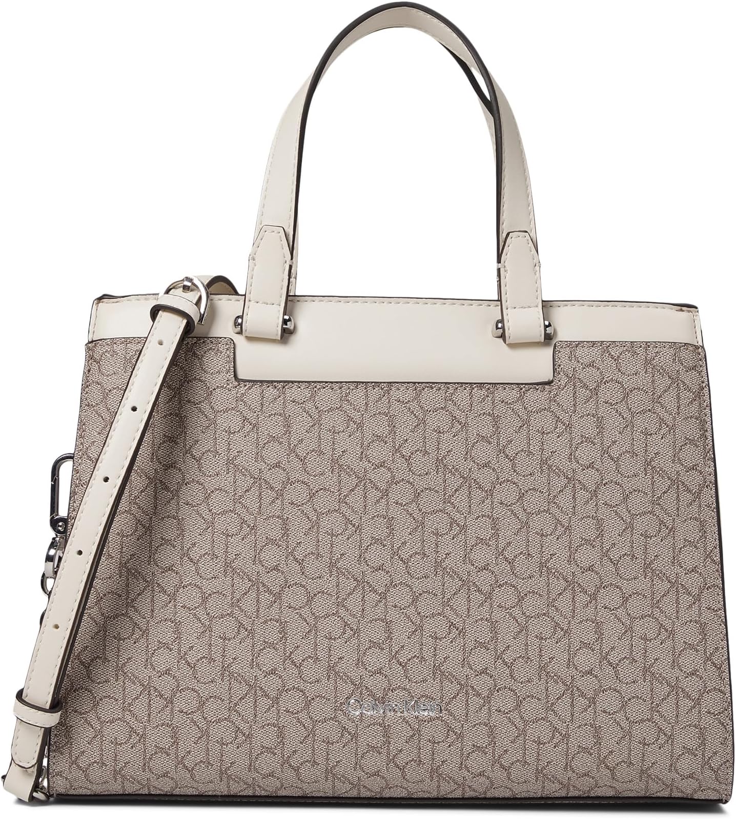 

Сумка Calvin Klein Velora Signature Satchel, цвет Mini Textured Almond/Taupe/Dove/White