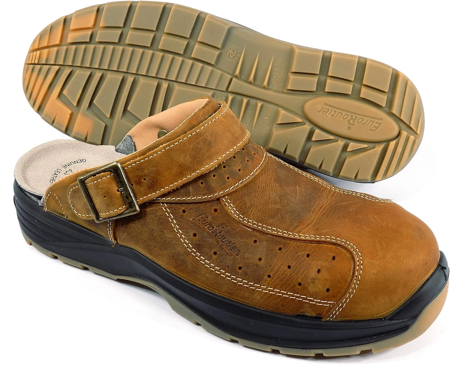 Кожаные сабо EuroRoutier Premium Leather Tucson Brown, сертифицированы по стандартам SB+A+E+FO+SRC, защитные сабо — фото 4