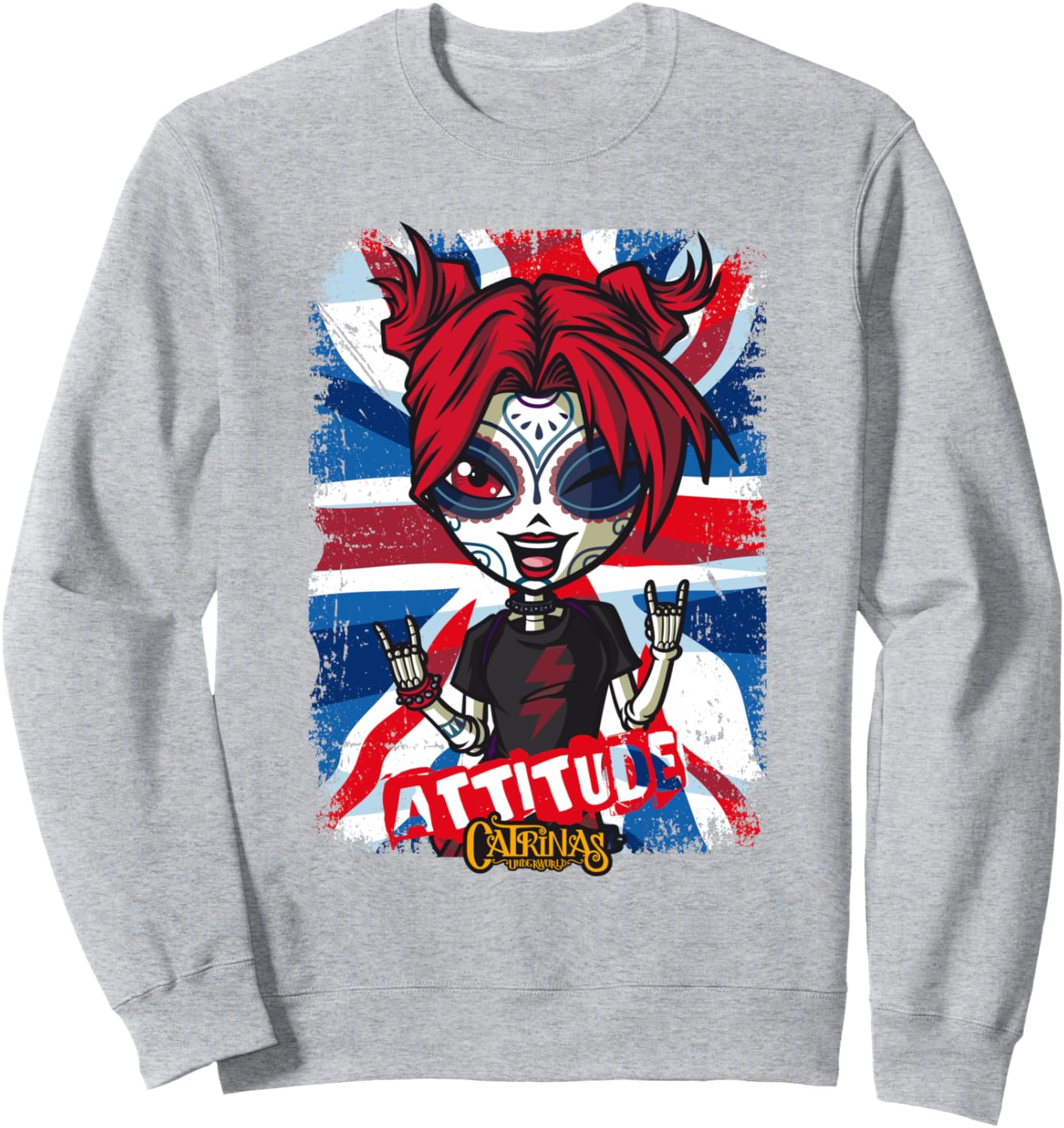 

Подземный мир Катрины - красочная толстовка с дизайном ко Дню мертвых Catrinas, серый