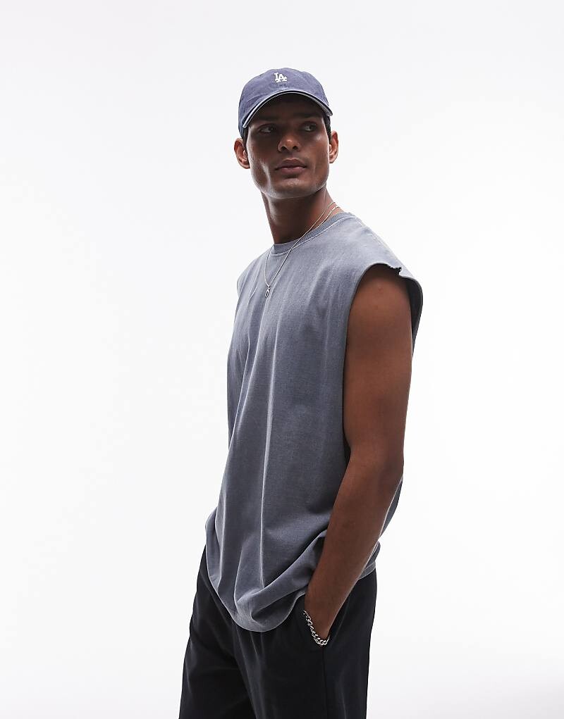 

Голубая футболка свободного кроя без рукавов Topman