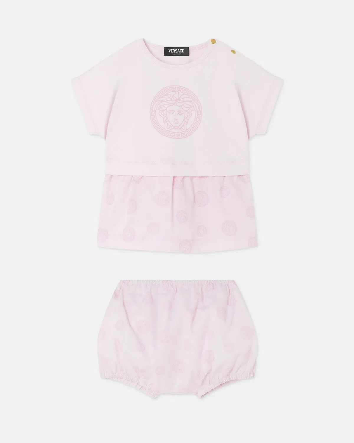 Детский комплект из хлопкового платья с принтом Versace, розовый