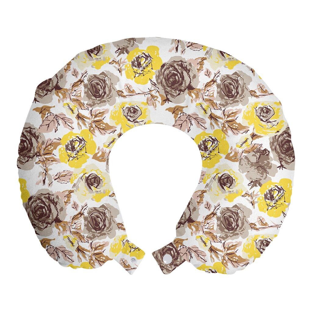 

ABAKUHAUS Vintage Дорожная подушка для шеи, Grungy Roses Romantic, Пенопластовые дорожные принадлежности для самолета и автомобиля, 30x30 см, Желтый Бежево-Коричневый
