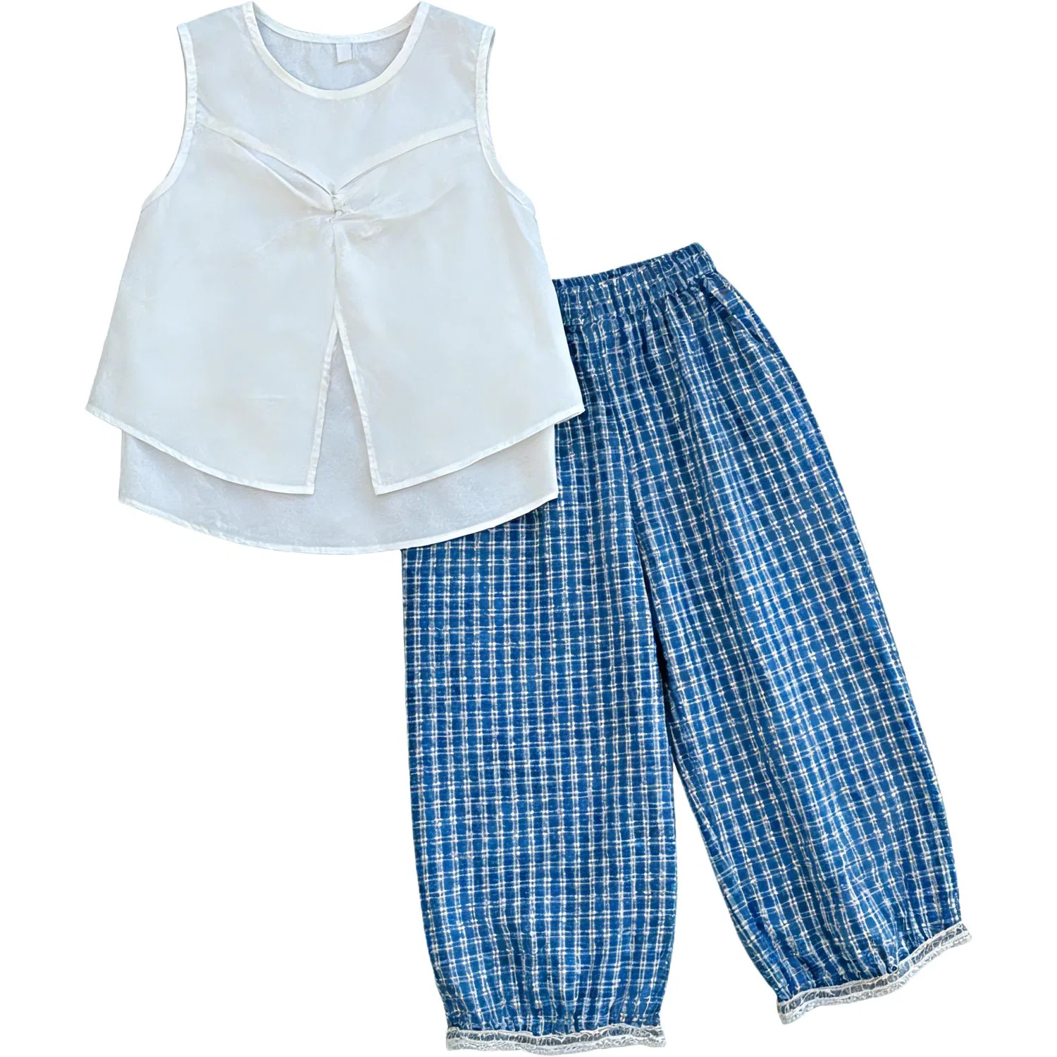 Детская спортивная одежда Casual с круглым вырезом Disney, White & Blue Plaid
