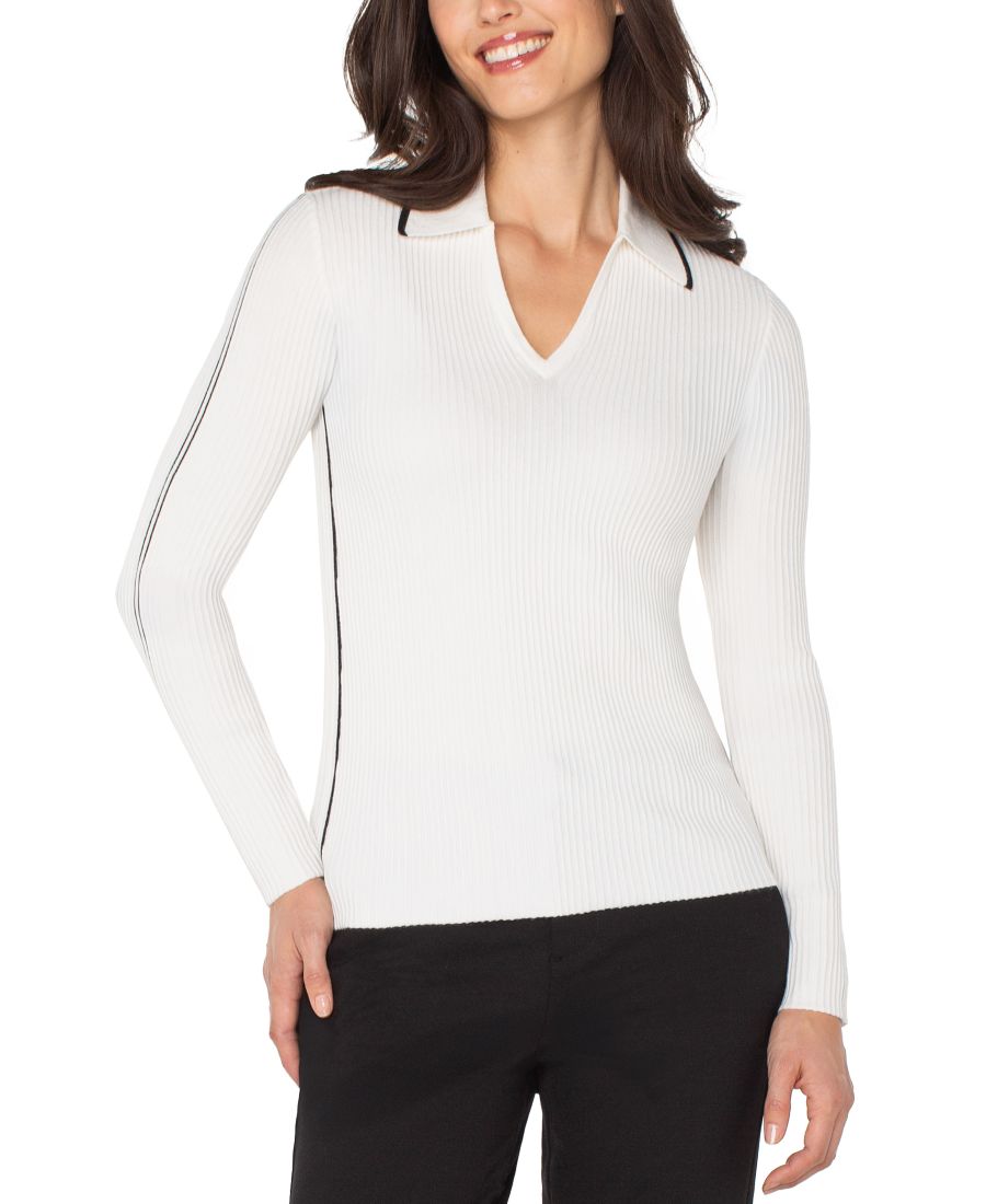 

Женский свитер с длинными рукавами и V-образным вырезом Liverpool Los Angeles, Vintage White/black Stripe