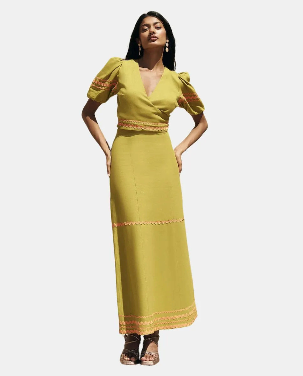 

Миди-юбка с плавной драпировкой и декоративными лентами Miphai, зеленый